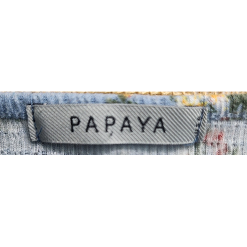 Papaya Floral Crop Top Ribbed V-Neck Short Sleeve Casual Blue Size S - Picture 3 of 5